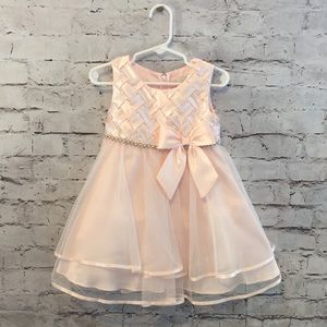 Girls Peach Fancy Dress Pearl Bead Details 2T